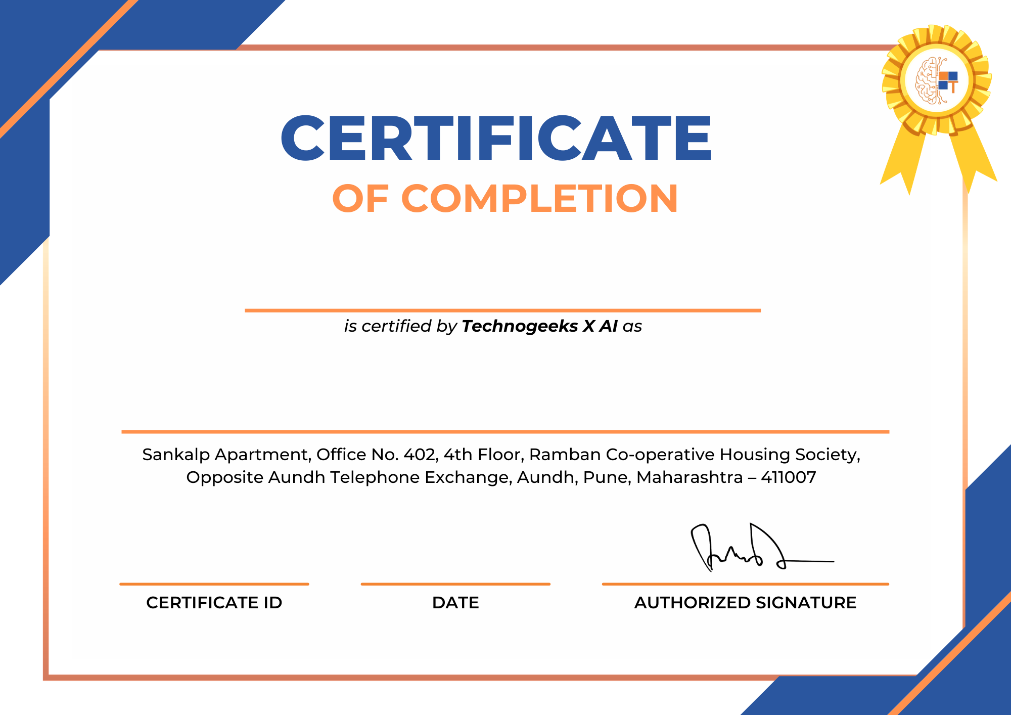 Technogeeks Certificate
