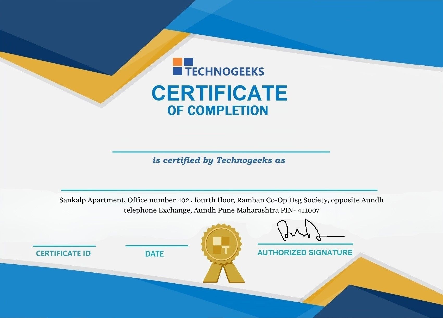 Technogeeks Certificate